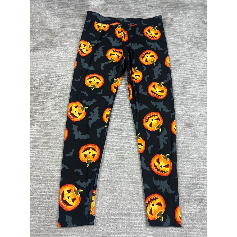 Runway Ready Leggings Womens XL Black Halloween Pumpkin Bat Spooky Print Stretch